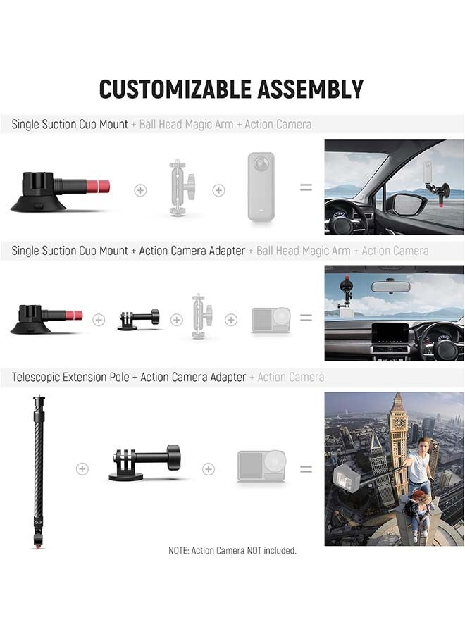 Neewer NEEWER Triple Suction Cup Car Mount Kit, Carbon Fiber Camera Mount with Action Camera Adapter, NATO Rail  24/60cm Extension Pole Compatible with GoPro Insta360, 2.2lb/1kg Max Load, CA136  - Image 3