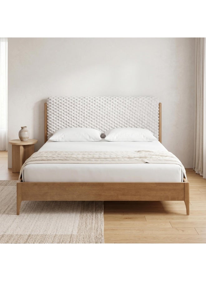 ROYALOAK Milan Italian Upholstered Queen Bed, Patterned Headboard, Center Support, Sturdy Legs, Modern Design, Durable Wooden Queen Bed, Mattress Size-Queen Size (200x160cm)   (Mattress Sold Separately) - Image 1