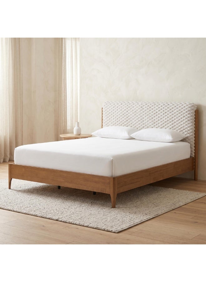 ROYALOAK Milan Italian Upholstered Queen Bed, Patterned Headboard, Center Support, Sturdy Legs, Modern Design, Durable Wooden Queen Bed, Mattress Size-Queen Size (200x160cm)   (Mattress Sold Separately) - Image 2