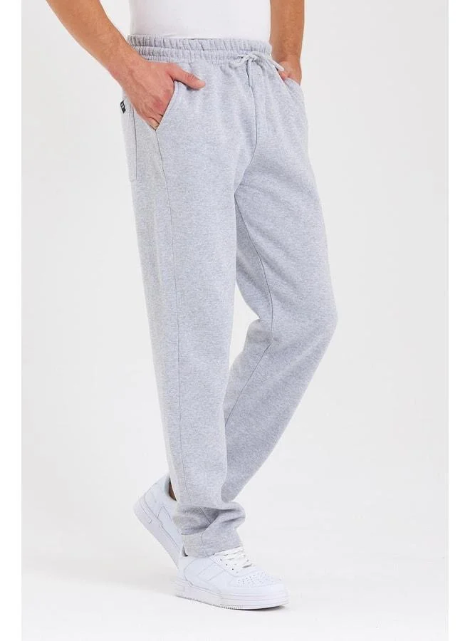 Mmetalic  Gray Straight-Leg Men’s Cotton-Lined Sweatpants with Back Pocket and Label Detail for Men | Best Price UAE