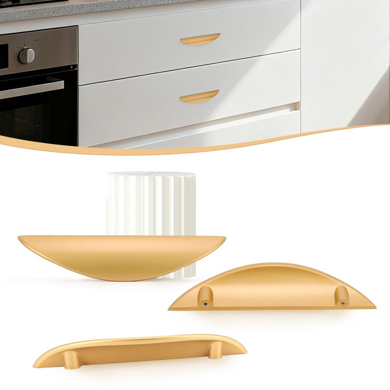 Primst 4 Pack Brushed Gold Cabinet Pulls, 3-3/4in Hole Centers Kitchen Cabinet Handles, Matte Gold Half Moon Cupboard Hardware for Kitchen Drawers, Dresser, Bathroom Vanity - Image 5