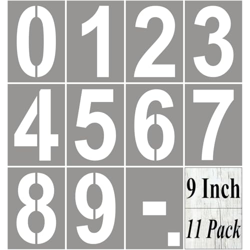 REOLAN 9 Inch Large Number Stencils for Painting - 11 Pack Number Stencil Templates for Curb Address, Cakes, Cookies, Mailboxes and Crafts, Reusable House Numbers Stencils for Wood Signs & Cement Wall Art - Image 1