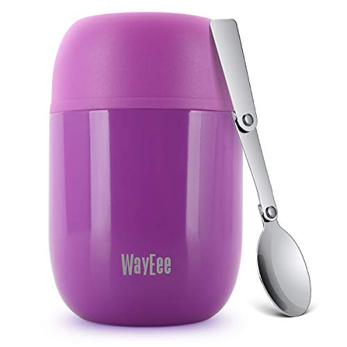 WayEee Food Flask Stainless Steel King Food Jar with Folding Spoon450ml Purple