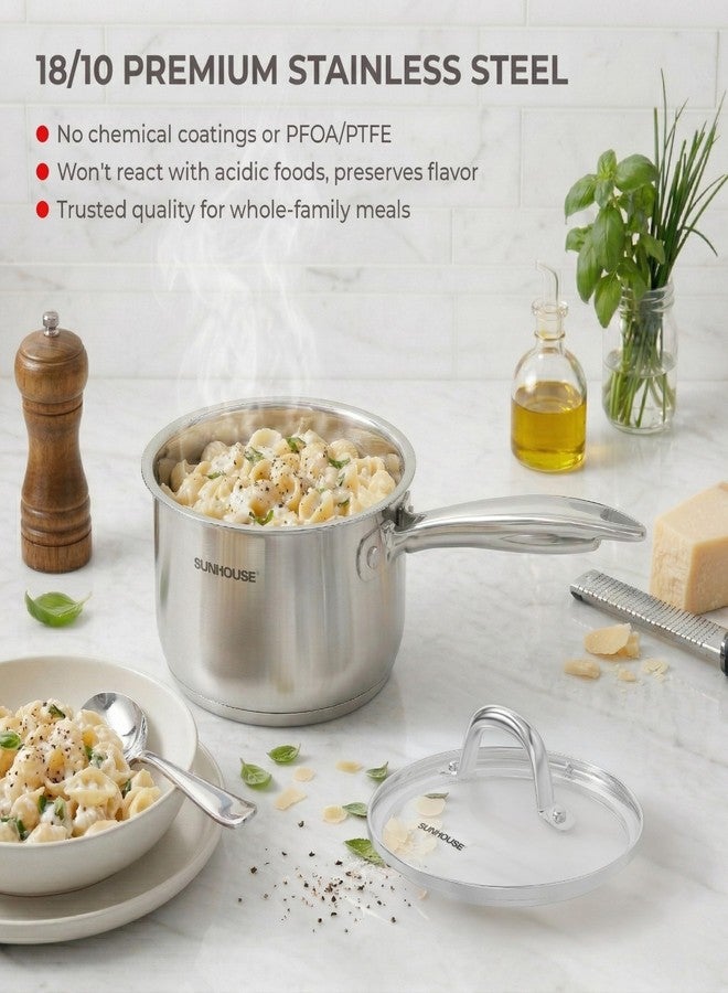 SUNHOUSE 3 QT Stainless Steel Saucepan with Lid, 3-Ply Small Sauce Pot - Image 3