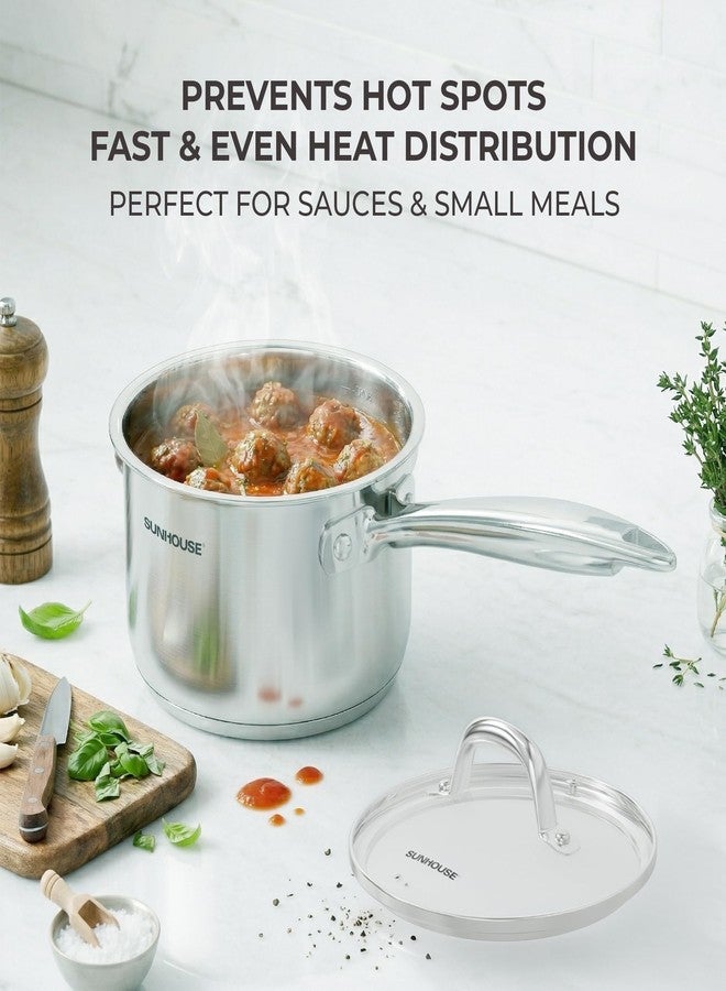 SUNHOUSE 3 QT Stainless Steel Saucepan with Lid, 3-Ply Small Sauce Pot - Image 5