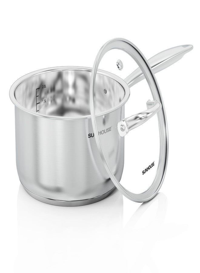 SUNHOUSE 3 QT Stainless Steel Saucepan with Lid, 3-Ply Small Sauce Pot - Image 1