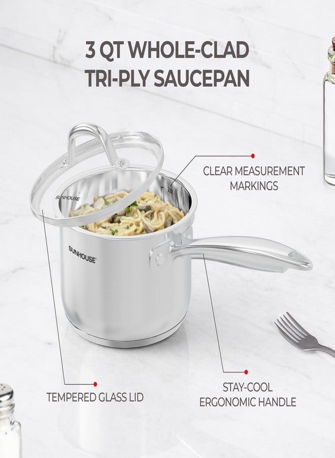 SUNHOUSE 3 QT Stainless Steel Saucepan with Lid, 3-Ply Small Sauce Pot - Image 2