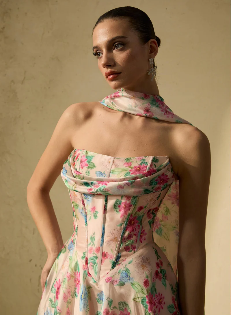 Sunfere  Most Beautiful Day Multi Floral Print Corset Maxi Dress for Women | Best Price UAE