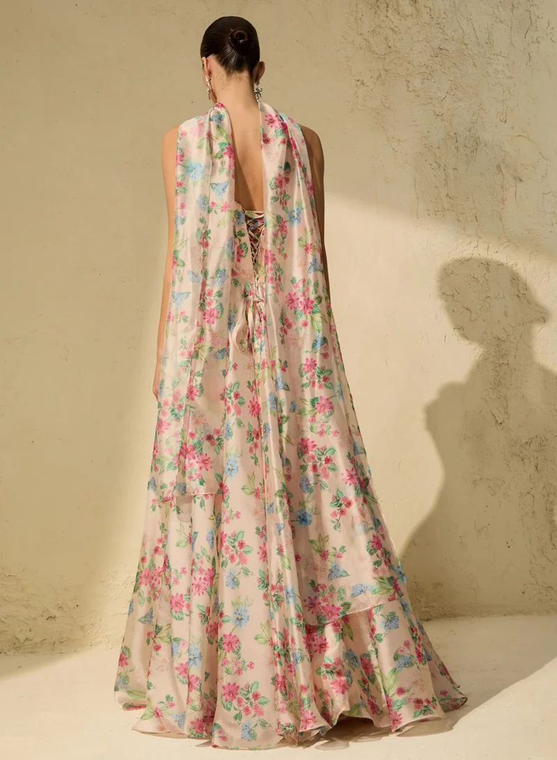 Sunfere  Most Beautiful Day Multi Floral Print Corset Maxi Dress for Women | Best Price UAE