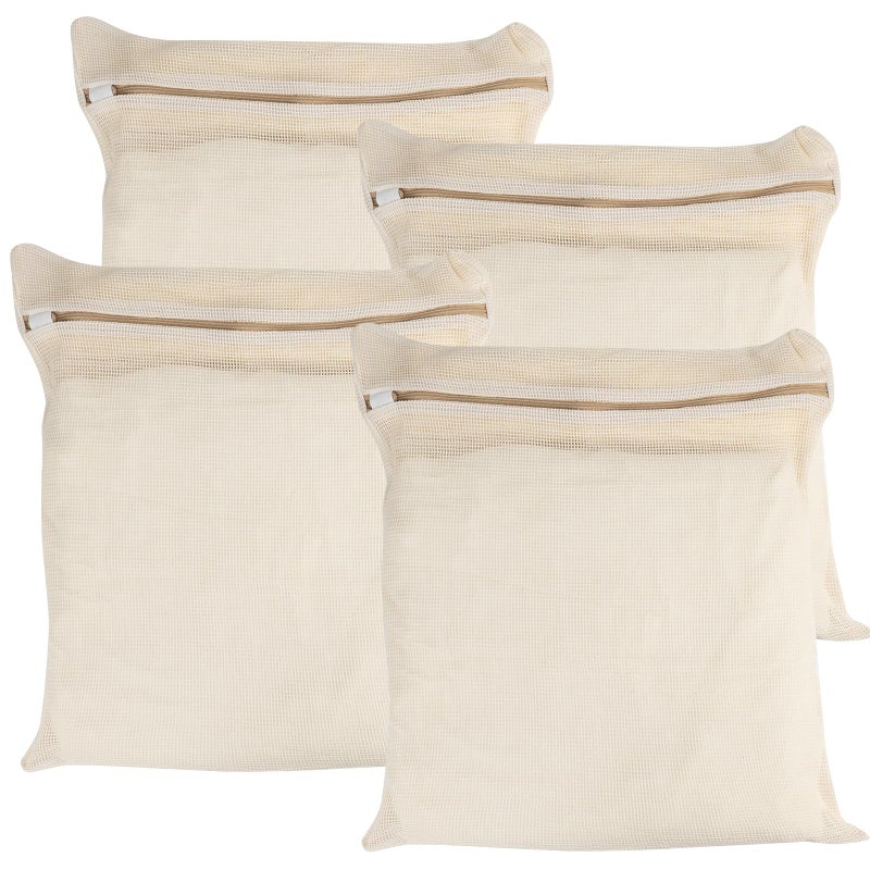 4Piece Large Durable Organic Cotton Mesh Laundry Bags with Sturdy Zippers and Breathable Mesh are Delicate Laundry Bags for Underwear Clothes Pants and Socks