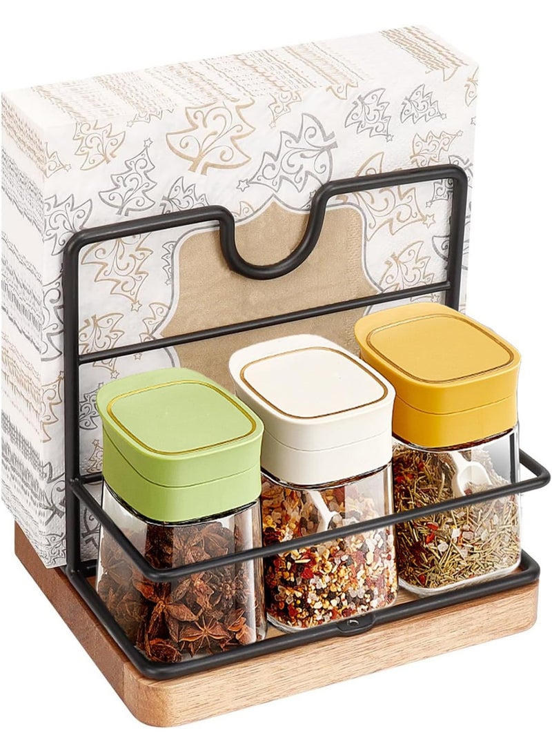 سوفام حامل المنديل، حامل المنديل المعدني مع الملح وهزازات الفلفل موزع المناديل الحديث لطاولة المطبخ، لا يشمل الملح وهزازات الفلفل (الخشب الأوسط، الأسود) - Image 1