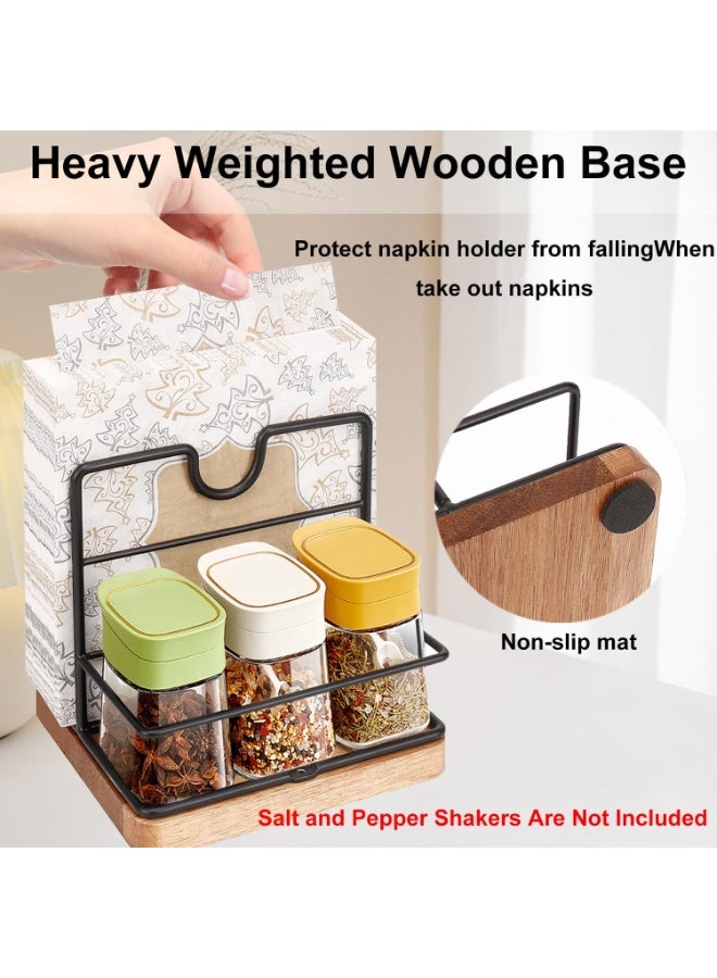 سوفام حامل المنديل، حامل المنديل المعدني مع الملح وهزازات الفلفل موزع المناديل الحديث لطاولة المطبخ، لا يشمل الملح وهزازات الفلفل (الخشب الأوسط، الأسود) - Image 5