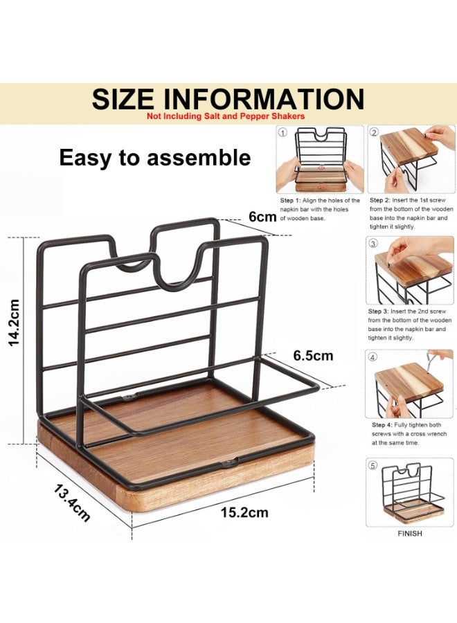 سوفام حامل المنديل، حامل المنديل المعدني مع الملح وهزازات الفلفل موزع المناديل الحديث لطاولة المطبخ، لا يشمل الملح وهزازات الفلفل (الخشب الأوسط، الأسود) - Image 2