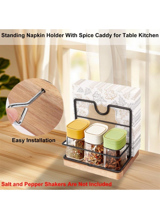 سوفام حامل المنديل، حامل المنديل المعدني مع الملح وهزازات الفلفل موزع المناديل الحديث لطاولة المطبخ، لا يشمل الملح وهزازات الفلفل (الخشب الأوسط، الأسود) - Image 4