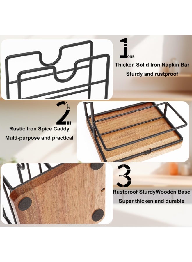 سوفام حامل المنديل، حامل المنديل المعدني مع الملح وهزازات الفلفل موزع المناديل الحديث لطاولة المطبخ، لا يشمل الملح وهزازات الفلفل (الخشب الأوسط، الأسود) - Image 3