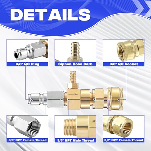 JOEJET Downstream Injector for Pressure Washer Fixed Chemical Injector Kit with 38 Inch Quick Connect 10 Ft Siphon Hose 23 GPM - Image 3