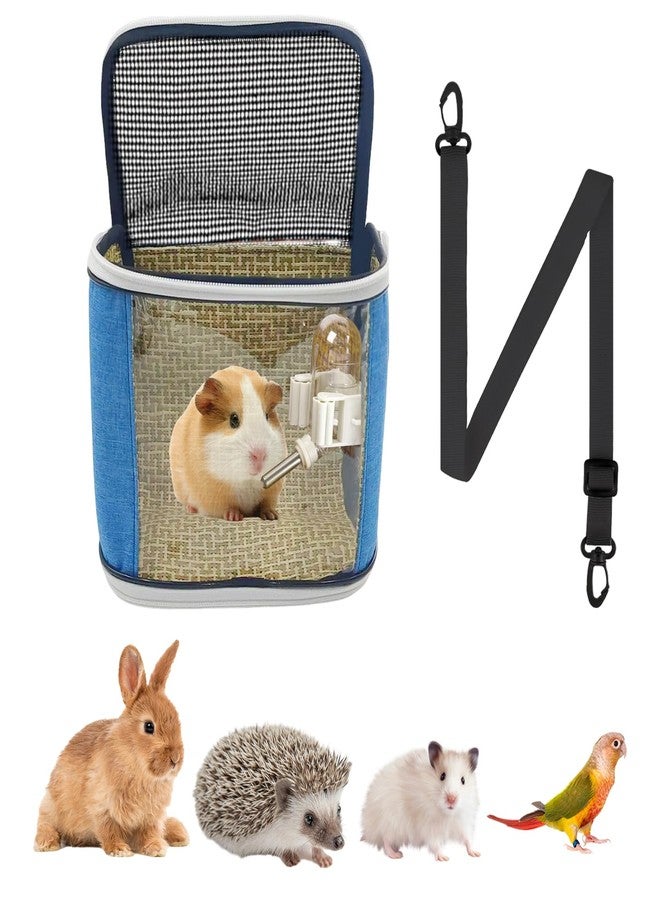 NOONEAU Small Animal Carrier Backpack with Water Bottle, Travel Portable Guinea Pig Hamster Bunny Carrier Sling Pouch, Clear Window Breathable Pet Carrier for Hedgehog Sugar Glider Chinchilla Rat (Gray-Blue) - Image 1