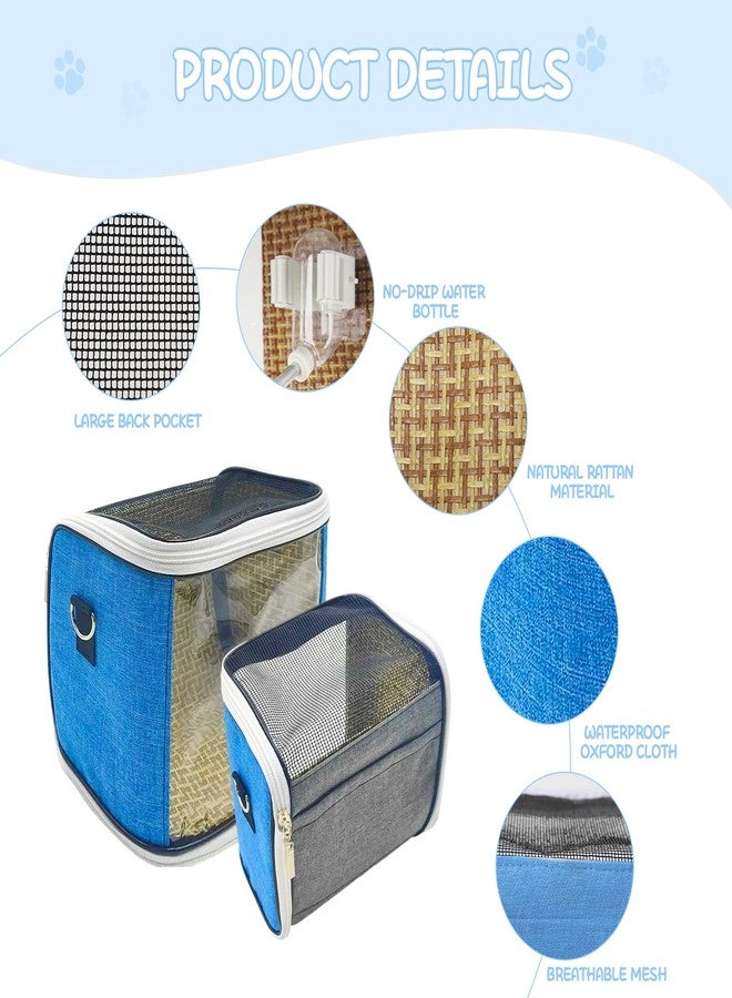 NOONEAU Small Animal Carrier Backpack with Water Bottle, Travel Portable Guinea Pig Hamster Bunny Carrier Sling Pouch, Clear Window Breathable Pet Carrier for Hedgehog Sugar Glider Chinchilla Rat (Gray-Blue) - Image 2
