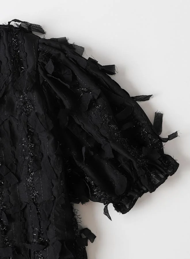 Take Two Black Black Textured Puff Sleeve Top for Women | Best Price UAE