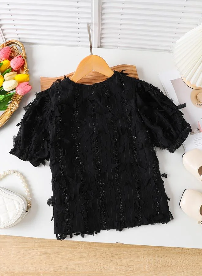 Take Two Black Textured Puff Sleeve Top