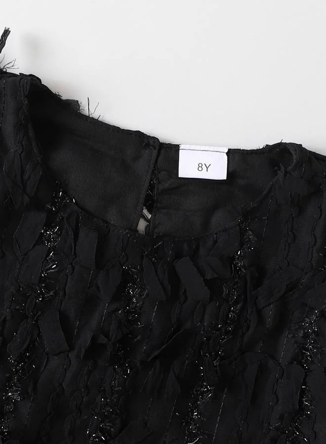 Take Two Black Black Textured Puff Sleeve Top for Women | Best Price UAE