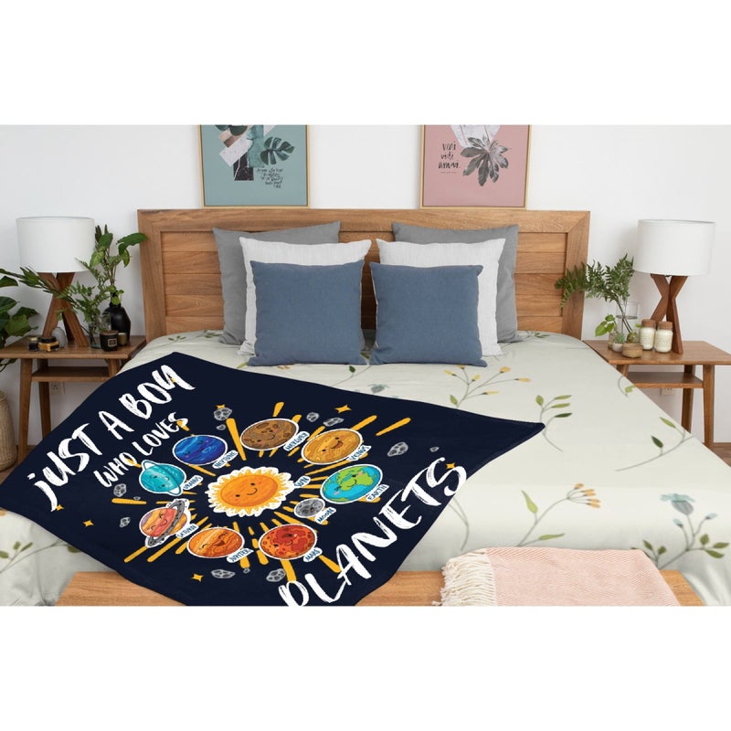 ARTBLANKET Just A Boy Who Loves Planets & Solar System Throw Blanket Fannel Fleece Super Soft Funny Blanket Travel Throw Blanket for Bed Couch Sofa 40 x 50 Inch for Kid - Image 3