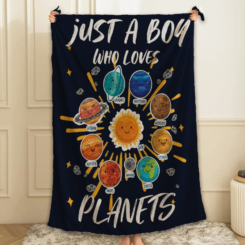 ARTBLANKET Just A Boy Who Loves Planets & Solar System Throw Blanket Fannel Fleece Super Soft Funny Blanket Travel Throw Blanket for Bed Couch Sofa 40 x 50 Inch for Kid - Image 5
