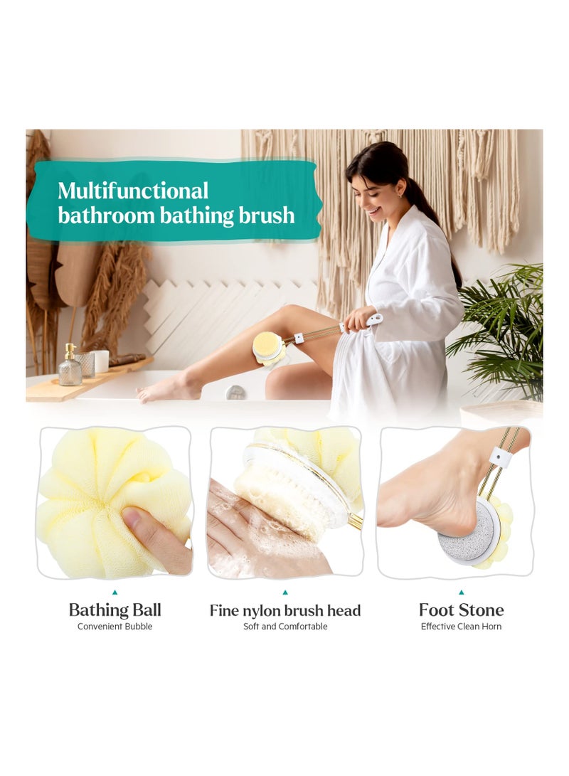 Zikra 3 in 1 Bath Body Brush, Multifunctional Shower Brush Long-Handled Body Scrubbe Pumice Stone Bath Brush Dual-Sided Exfoliating Brush Loofah Back Cleanser for Men and Women Exfoliate Massage - Image 2