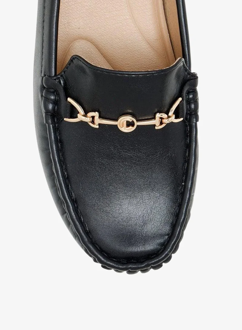 Le Confort BLACK Metal Accent Wedge Heel Loafers for Women | Best Price UAE