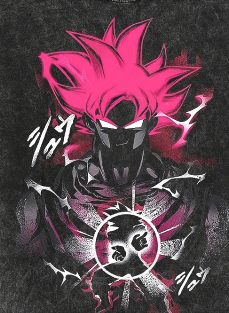 Washed Retro T-shirt Street Hip Hop Anime Dragon Ball Cartoon Print Casual Cotton Summer Short Sleeve - Image 3