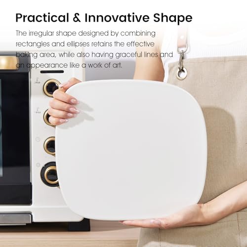 ROCKSHEAT Pizza Stone, 12" x 11" x 0.47" Ceramic Coating & Cordierite Pizza Stones for Oven Grill BBQ, Heavy Duty Non Stick Baking Stone for Pizza & Bread, Unique Shape Design Grilling Stone (White) - Image 5