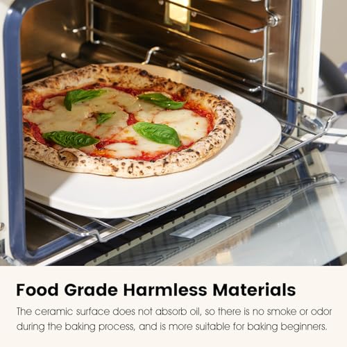 ROCKSHEAT Pizza Stone, 12" x 11" x 0.47" Ceramic Coating & Cordierite Pizza Stones for Oven Grill BBQ, Heavy Duty Non Stick Baking Stone for Pizza & Bread, Unique Shape Design Grilling Stone (White) - Image 3