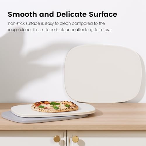 ROCKSHEAT Pizza Stone, 12" x 11" x 0.47" Ceramic Coating & Cordierite Pizza Stones for Oven Grill BBQ, Heavy Duty Non Stick Baking Stone for Pizza & Bread, Unique Shape Design Grilling Stone (White) - Image 2