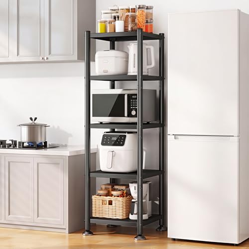 PXRACK 5-Tier Kitchen Storage Shelves, Adjustable Metal Shelves for Storage Pantry Shelves with Rolling Wheels, Storage Rack Shelving Unit Organizer for Bedroom Laundry Closet - Image 1
