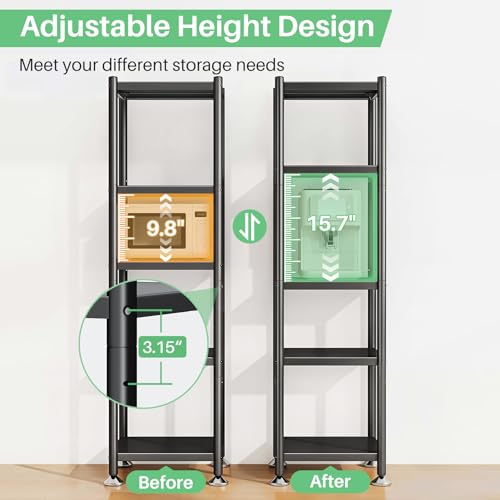 PXRACK 5-Tier Kitchen Storage Shelves, Adjustable Metal Shelves for Storage Pantry Shelves with Rolling Wheels, Storage Rack Shelving Unit Organizer for Bedroom Laundry Closet - Image 3