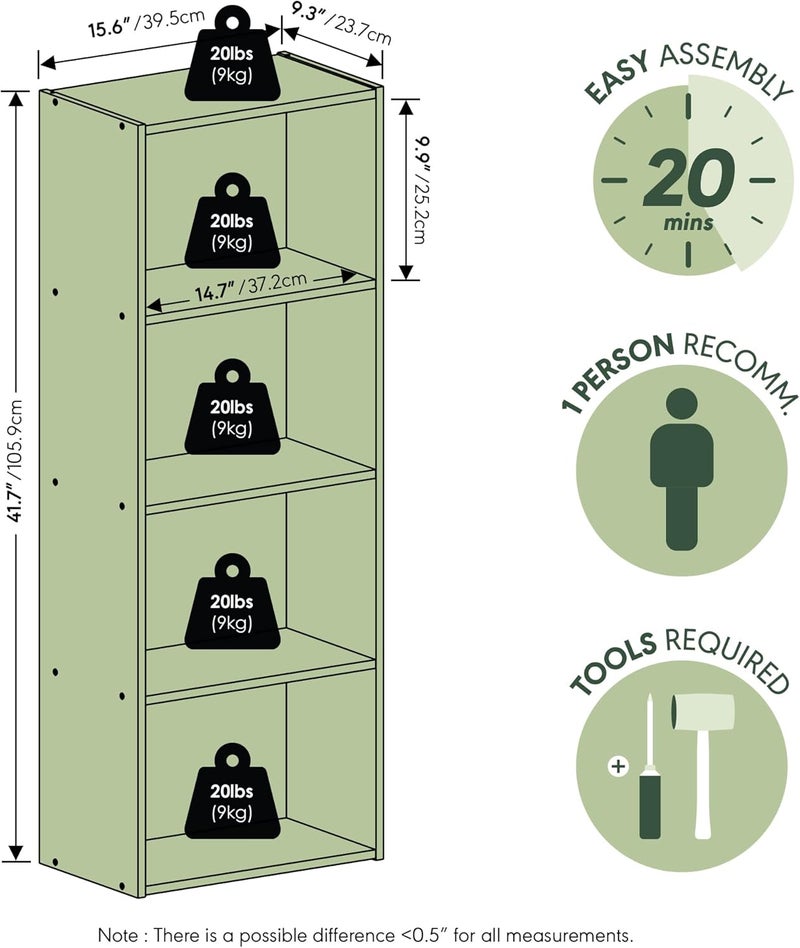 Furinno Luder Bookcase/Book/Storage, 4-Tier, Green/White - Image 2
