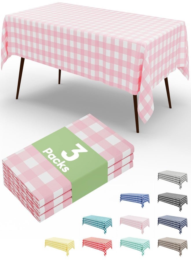 smiry مجموعة سميري من 3 مفارش طاولة للاستخدام مرة واحدة بنقشة مربعات وردية - 54 بوصة × 108 بوصة، مفارش طاولة بلاستيكية متينة، أغطية طاولات مقاومة للماء بنقشة مربعات الجاموس للنزهات والمآدب والحفلات الخارجية - Image 1