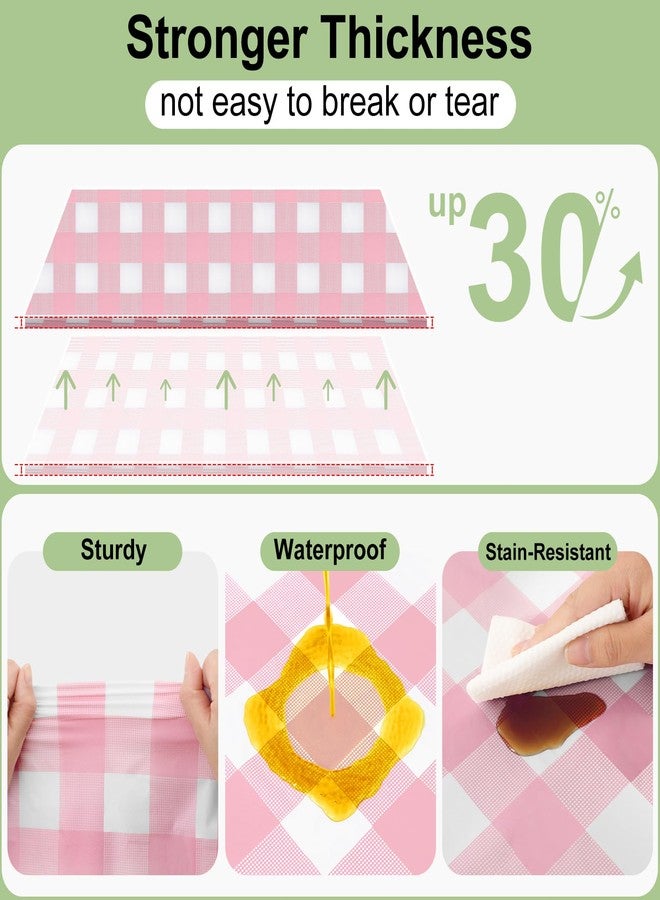 smiry مجموعة سميري من 3 مفارش طاولة للاستخدام مرة واحدة بنقشة مربعات وردية - 54 بوصة × 108 بوصة، مفارش طاولة بلاستيكية متينة، أغطية طاولات مقاومة للماء بنقشة مربعات الجاموس للنزهات والمآدب والحفلات الخارجية - Image 3