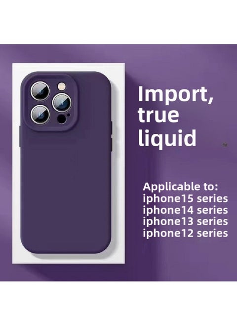 Suitable For Apple 16Pro Liquid Silicone Phone Case IPhone15Pro Solid Silicone Fine Hole All-inclusive Protective Cover-Color:Dark Purple 【precision Hole With Logo + Packaging Box】-Applicable Models