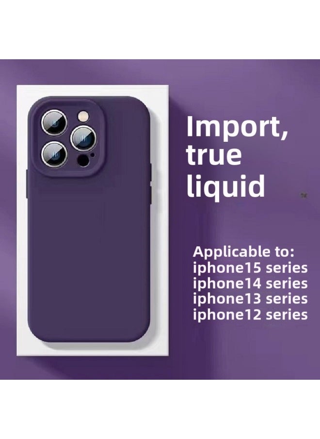 Generic - Suitable For Apple 16Pro Liquid Silicone Phone Case IPhone15Pro Solid Silicone Fine Hole All-inclusive Protective Cover-Color:Dark Purple 【precision Hole With Logo + Packaging Box】-Applicable Models - Image 1
