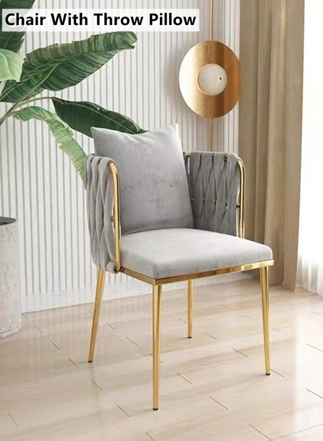 Kutis Metal Makeup Chair Dining Chair Sofa Chair With Throw pillow For Bedroom Living Room Restaurant Velvet Steel 58 x 55 x 76 cm - Image 1
