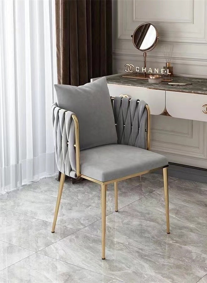 Kutis Metal Makeup Chair Dining Chair Sofa Chair With Throw pillow For Bedroom Living Room Restaurant Velvet Steel 58 x 55 x 76 cm - Image 2