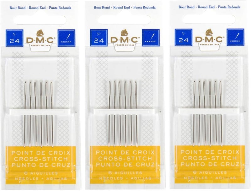 3 Pack Size 24 Cross Stitch Needles (Total 18 Needles) - New Package