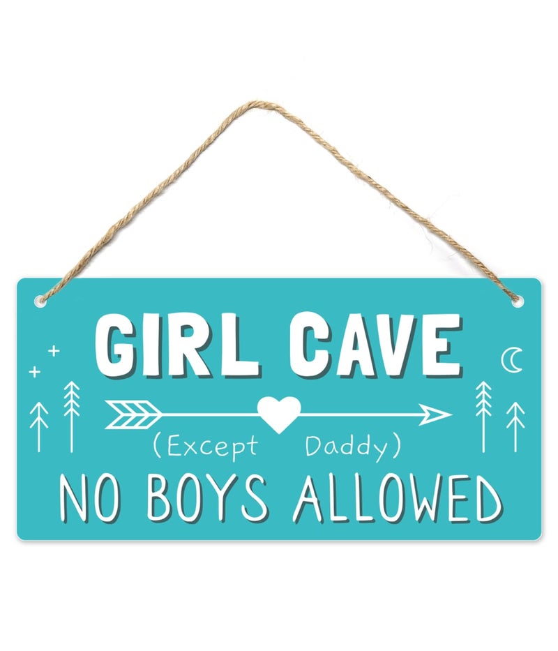 Fun-Plus Girl Cave Sign, 12″x6″ PVC Plastic Wall Decoration Hanging Sign, High Precision Printing, Water Proof, Girls Only Room Decor, No Boys Allowed Except Daddy for Girls Bedroom - Image 1