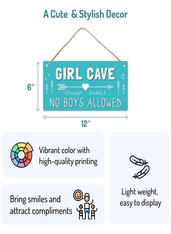 Fun-Plus Girl Cave Sign, 12″x6″ PVC Plastic Wall Decoration Hanging Sign, High Precision Printing, Water Proof, Girls Only Room Decor, No Boys Allowed Except Daddy for Girls Bedroom - Image 2