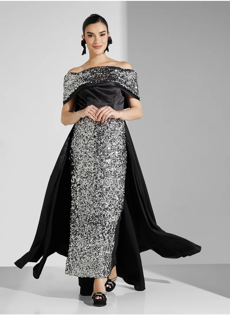 Namshi x Sequin Embellished Off Shoulder Evening Gown
