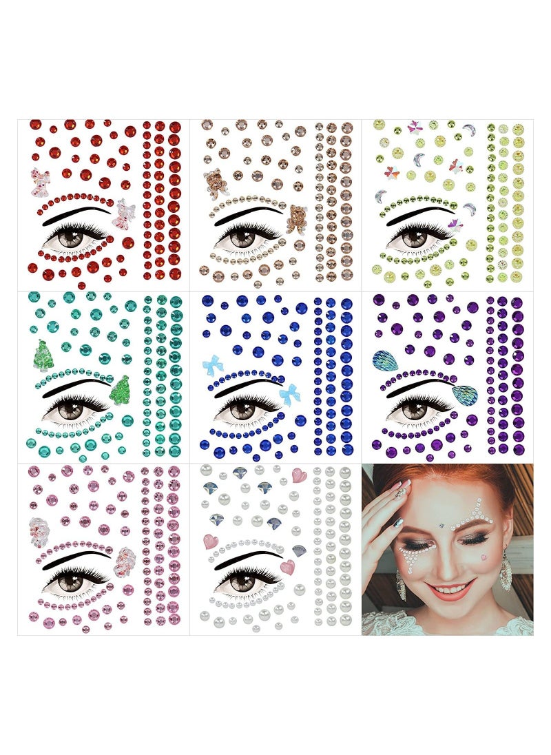 Face Gems 8 Sets Face Jewels Stick On Mardi Gras Outfit Accessories For Women Eyeshadow Nail Hair Gems Rhinestones Stickers Face Glitter Body Markers For Makeup - Image 1