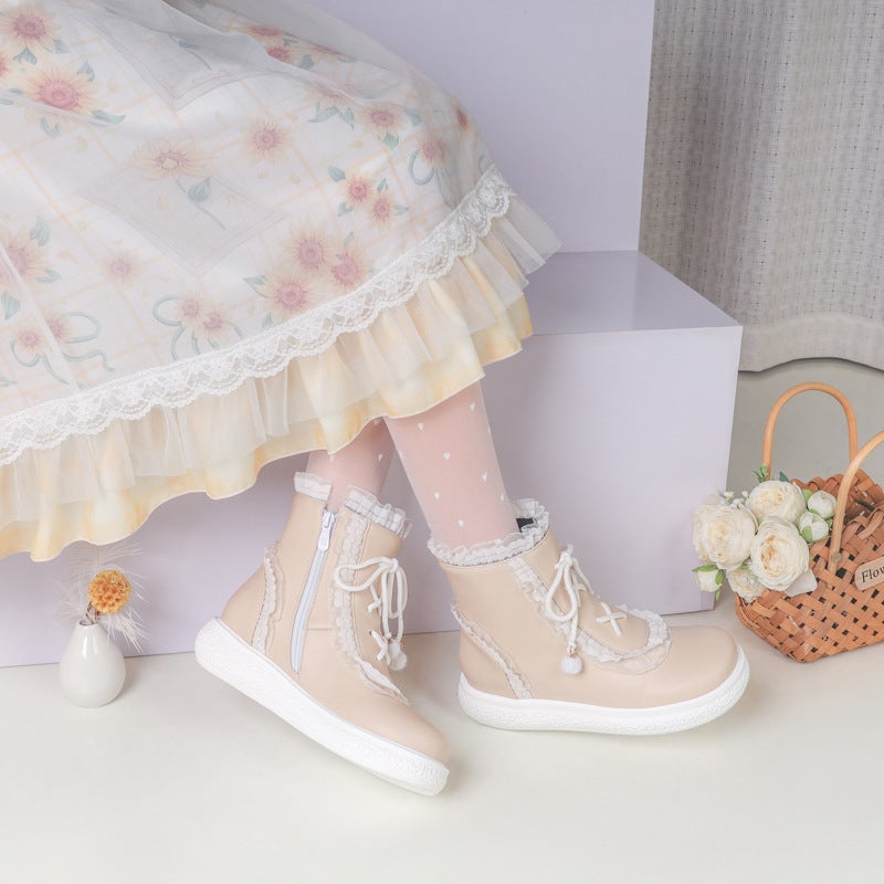Wish Supply 2024 Casual Flat Boots 28-43 Sweet Lace Middle And Big Children'S Low Boots - Image 3