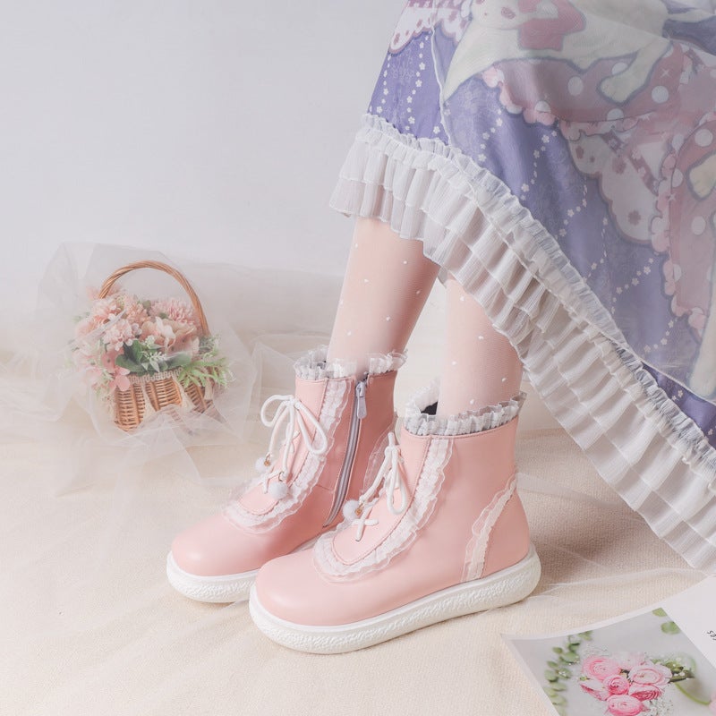 Wish Supply 2024 Casual Flat Boots 28-43 Sweet Lace Middle And Big Children'S Low Boots - Image 2