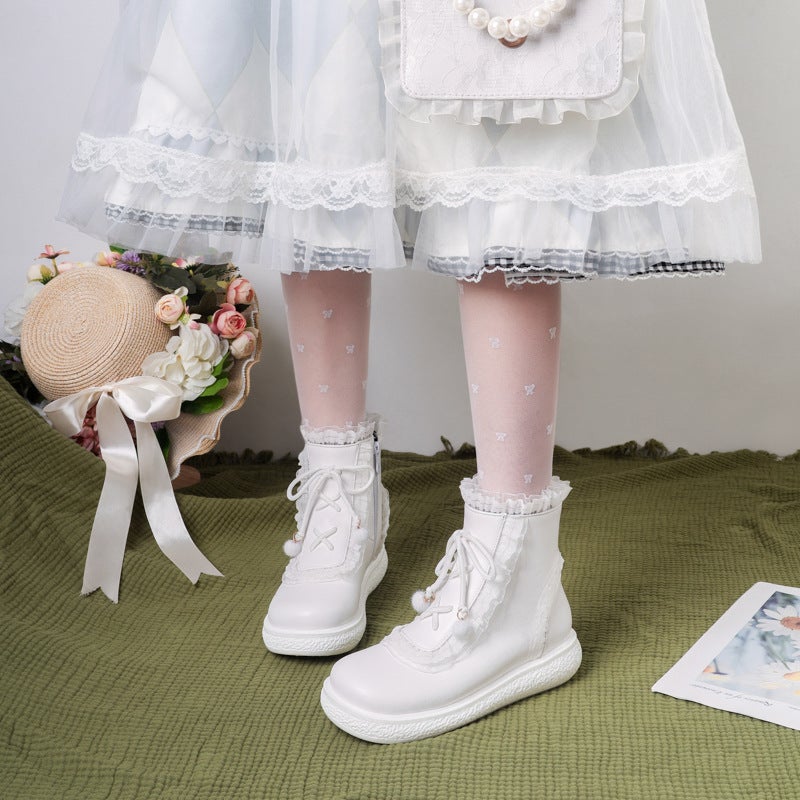 Wish Supply 2024 Casual Flat Boots 28-43 Sweet Lace Middle And Big Children'S Low Boots - Image 4